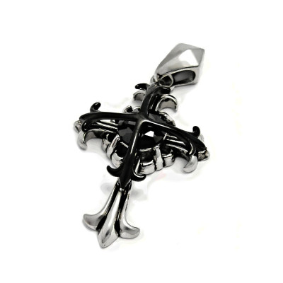 Ocelový přívěsek - Kříž / Gothic Cross / Black Stone (5585)